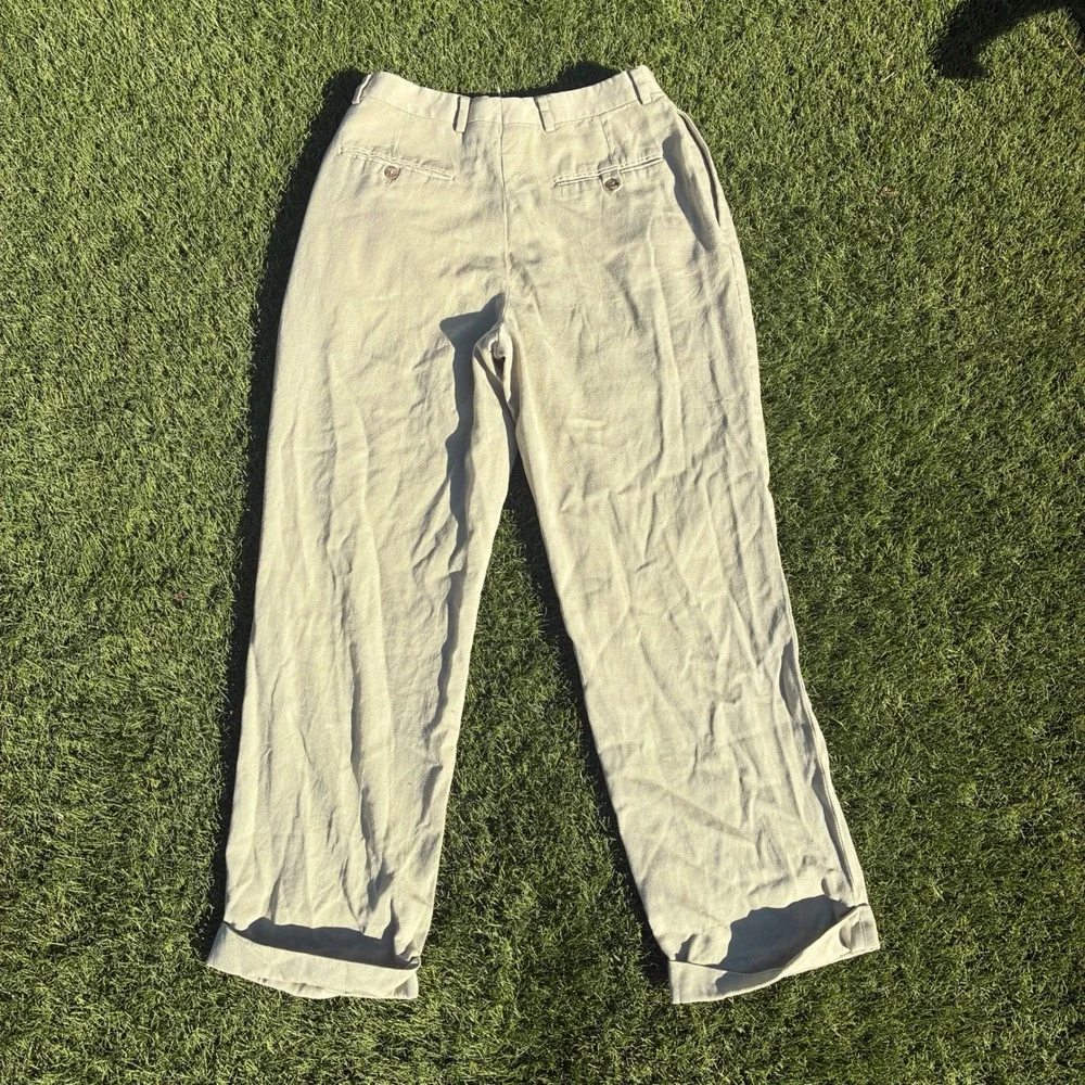 Tommy Hilfiger Tailored Mens 28x28 Pleated Beige Cuffed Wide Leg Formal Pants